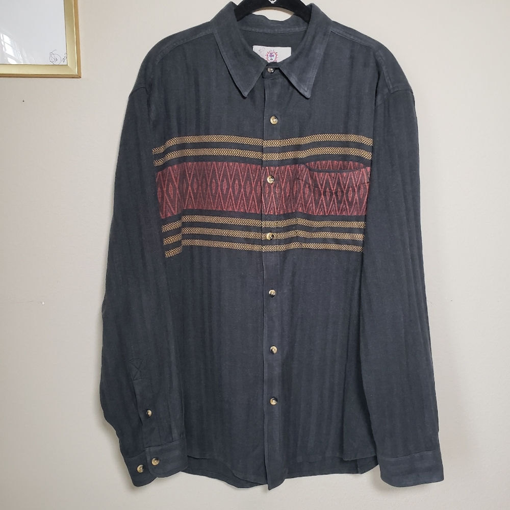 Vintage 90s The Territory Ahead Aztec Southwestern Button Up Shirt Men's XL Grey